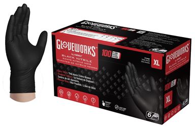 GLOVEWORKS GWBN48100 Heavy-Duty Disposable Gloves, XL, Nitrile, Powder-Free, Black, 9-1/2 in L 