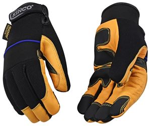 KincoPro 102HK-L Safety Gloves, Mens, L, Wing Thumb, Hook and Loop Cuff, Polyester/Spandex Back, Gold 