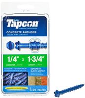 Tapcon 24220 Concrete Screw Anchor, 1/4 in Dia, 1-3/4 in L, Steel, Climaseal 