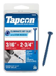Tapcon 24265 Concrete Screw Anchor, 3/16 in Dia, 2-3/4 in L, Steel, Climaseal 