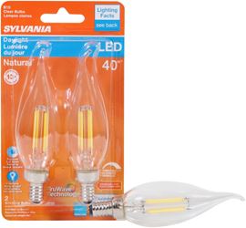Sylvania 40791 Natural LED Bulb, Decorative, B10 Bent Tip Lamp, 40 W Equivalent, E12 Lamp Base, Dimmable, Clear 