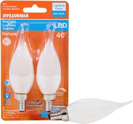 Sylvania 40780 Natural LED Bulb, Decorative, B10 Bent Tip Lamp, 40 W Equivalent, E12 Lamp Base, Dimmable, Frosted 