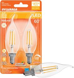 Sylvania 40757 Natural LED Bulb, Decorative, B10 Bent Tip Lamp, 60 W Equivalent, E12 Lamp Base, Dimmable, Clear 