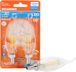 Sylvania 40759 Natural LED Bulb, Decorative, B10 Bent Tip Lamp, 60 W Equivalent, E12 Lamp Base, Dimmable, Clear 