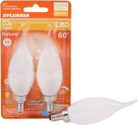 Sylvania 40781 Natural LED Bulb, Decorative, B10 Bent Tip Lamp, 60 W Equivalent, E12 Lamp Base, Dimmable, Frosted 