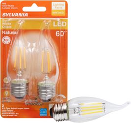 Sylvania 40758 Natural LED Bulb, Decorative, B10 Bent Tip Lamp, 60 W Equivalent, E26 Lamp Base, Dimmable, Clear 