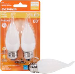 Sylvania 40783 Natural LED Bulb, Decorative, B10 Bent Tip Lamp, 60 W Equivalent, E26 Lamp Base, Dimmable, Frosted 