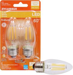 Sylvania 40795 Natural LED Bulb, Decorative, B10 Blunt Tip Lamp, 60 W Equivalent, E26 Lamp Base, Dimmable, Clear 