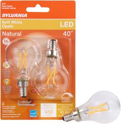 Sylvania 40774 Natural LED Bulb, Decorative, A15 Lamp, 40 W Equivalent, E12 Candelabra Lamp Base, Dimmable, Clear 