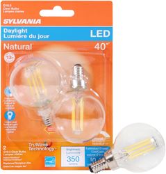 Sylvania 40849 Natural LED Bulb, Decorative, G16.5 Lamp, 40 W Equivalent, E12 Lamp Base, Dimmable, Clear, Daylight Light 