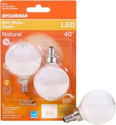 Sylvania 40797 Natural LED Bulb, Decorative, G16.5 Lamp, 40 W Equivalent, E12 Lamp Base, Dimmable, Frosted 