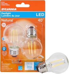 Sylvania 40848 Natural LED Bulb, Globe, G16.5 Lamp, 40 W Equivalent, E26 Lamp Base, Dimmable, Clear, Daylight Light 