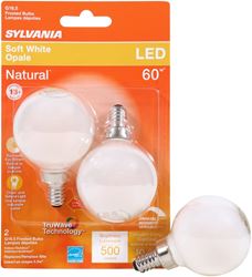 Sylvania 40800 Natural LED Bulb, Decorative, G16.5 Lamp, 60 W Equivalent, E12 Lamp Base, Dimmable, Frosted 