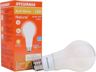 Sylvania 40777 Natural LED Bulb, 3-Way, A21 Lamp, 100 W Equivalent, E26 Lamp Base, Dimmable, Frosted, Soft White Light 