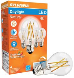 Sylvania 49826 Natural LED Bulb, General Purpose, A19 Lamp, 40 W Equivalent, E26 Lamp Base, Dimmable, Clear 