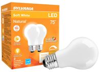 Sylvania 40750 Natural LED Bulb, General Purpose, A19 Lamp, 75 W Equivalent, E26 Lamp Base, Dimmable, Frosted 