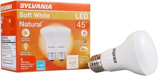 Sylvania 40788 Natural LED Bulb, Spotlight, R20 Lamp, 45 W Equivalent, E26 Lamp Base, Dimmable, Frosted 
