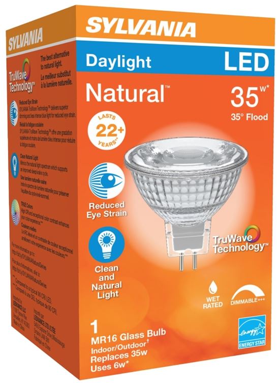 Sylvania 40928 Natural LED Bulb, Track/Recessed, MR16 Lamp, G5.3 Lamp Base, Dimmable, Cool White Light - VORG1228329