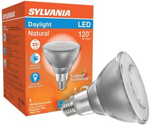 Sylvania 40906 Natural LED Bulb, Spotlight, PAR38 Lamp, 90 W Equivalent, E26 Lamp Base, Dimmable, Clear, Daylight Light 