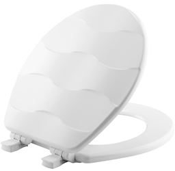 Mayfair 33SLOW 000 Toilet Seat, Round, Wood, White, Easy Clean and Change Hinge 
