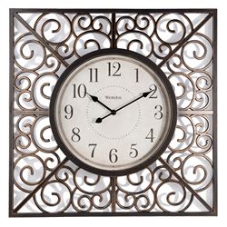 Westclox 33163 Clock with Swirl, Square, Vintage Frame, Plastic Clock Face, Analog 