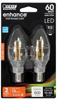 Feit Electric BPCTC60927CAFIL/2/RP LED Bulb, Decorative, B10 Lamp, 60 W Equivalent, E12 Lamp Base, Dimmable, Clear, Pack of 6 
