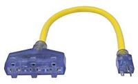 Generator Adapter with Indicator Light, T-Blade Plug, T-Slot Triple-Tap, 2 ft L, 20 A, 125 V, Yellow 
