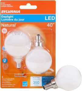 Sylvania 40798 Natural LED Bulb, Decorative, G16.5 Lamp, 40 W Equivalent, E12 Lamp Base, Dimmable, Frosted 