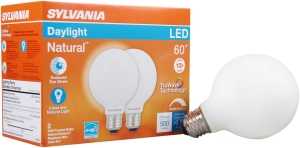Sylvania 40768 Natural LED Bulb, Globe, G25 Lamp, 60 W Equivalent, E26 Lamp Base, Dimmable, Frosted, Daylight Light 