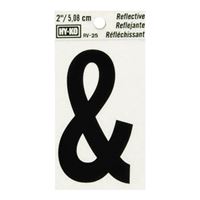Hy-Ko RV-25/& Reflective Sign, Character: &, 2 in H Character, Black Character, Silver Background, Vinyl, Pack of 10