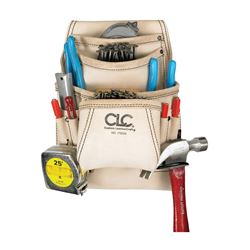 CLC Tool Works Series 179354 Carpenters Nail/Tool Bag, 20 in W, 20-1/2 in H, 10-Pocket, Leather, White 