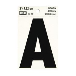 Hy-Ko RV-50/A Reflective Letter, Character: A, 3 in H Character, Black Character, Silver Background, Vinyl, Pack of 10 