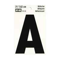 Hy-Ko RV-50/A Reflective Letter, Character: A, 3 in H Character, Black Character, Silver Background, Vinyl, Pack of 10