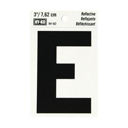Hy-Ko RV-50/E Reflective Letter, Character: E, 3 in H Character, Black Character, Silver Background, Vinyl, Pack of 10 