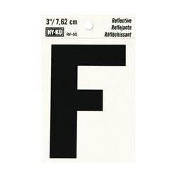 Hy-Ko RV-50/F Reflective Letter, Character: F, 3 in H Character, Black Character, Silver Background, Vinyl, Pack of 10 