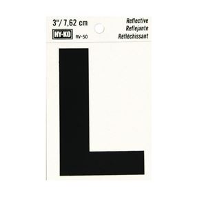 Hy-Ko RV-50/L Reflective Letter, Character: L, 3 in H Character, Black Character, Silver Background, Vinyl, Pack of 10