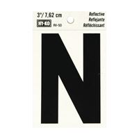 Hy-Ko RV-50/N Reflective Letter, Character: N, 3 in H Character, Black Character, Silver Background, Vinyl, Pack of 10 