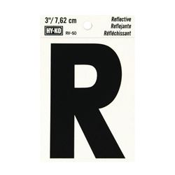 Hy-Ko RV-50/R Reflective Letter, Character: R, 3 in H Character, Black Character, Silver Background, Vinyl, Pack of 10 