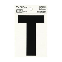 Hy-Ko RV-50/T Reflective Letter, Character: T, 3 in H Character, Black Character, Silver Background, Vinyl, Pack of 10 