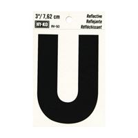 Hy-Ko RV-50/U Reflective Letter, Character: U, 3 in H Character, Black Character, Silver Background, Vinyl, Pack of 10 