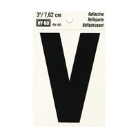 Hy-Ko RV-50/V Reflective Letter, Character: V, 3 in H Character, Black Character, Silver Background, Vinyl, Pack of 10 