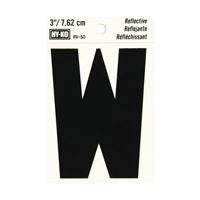 Hy-Ko RV-50/W Reflective Letter, Character: W, 3 in H Character, Black Character, Silver Background, Vinyl, Pack of 10 