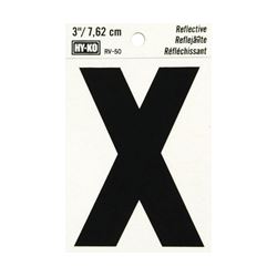 HY-KO RV-50/X Reflective Letter, Character: X, 3 in H Character, Black Character, Silver Background, Vinyl 10 Pack 