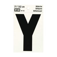 Hy-Ko RV-50/Y Reflective Letter, Character: Y, 3 in H Character, Black Character, Silver Background, Vinyl, Pack of 10 