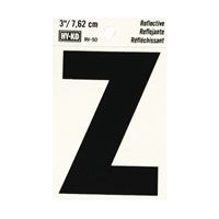 Hy-Ko RV-50/Z Reflective Letter, Character: Z, 3 in H Character, Black Character, Silver Background, Vinyl, Pack of 10 