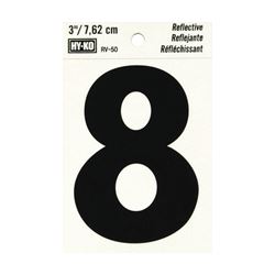 Hy-Ko RV-50/8 Reflective Sign, Character: 8, 3 in H Character, Black Character, Silver Background, Vinyl, Pack of 10 