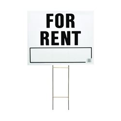 Hy-Ko LFR-4 Lawn Sign, Rectangular, FOR RENT, Black Legend, White Background, Plastic, 24 in W x 19 in H Dimensions, Pack of 5 