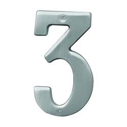 Hy-Ko Prestige Series BR-51SN/3 House Number, Character: 3, 5 in H Character, Nickel Character, Brass, Pack of 3 
