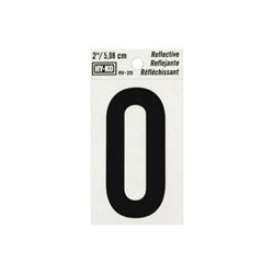Hy-Ko RV-25/0 Reflective Sign, Character: 0, 2 in H Character, Black Character, Silver Background, Vinyl, Pack of 10 