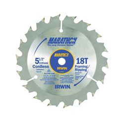 Irwin Marathon 14027 Circular Saw Blade, 5-1/2 in Dia, 0.39 in Arbor, 18-Teeth, Carbide Cutting Edge 